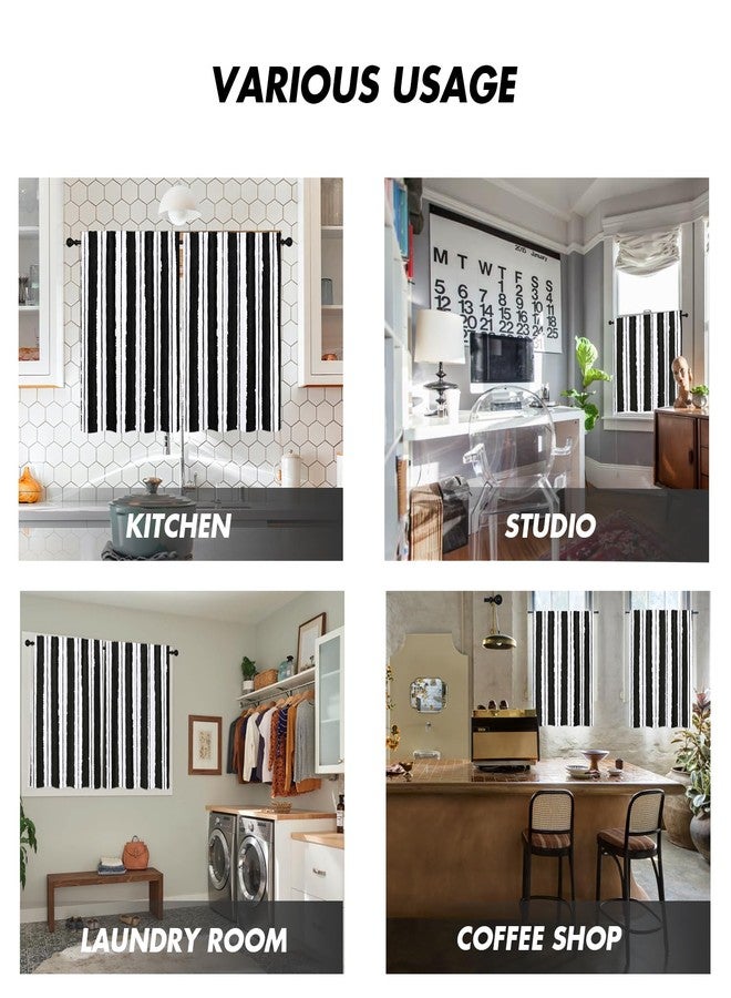 Kikiry Black White Kitchen Curtains Mini 27.5''W x 39''L Striped Boho Modern Dark Gothic Western Cool Pinstripe Lines Pattern Simple Short Small Cafe Room Window Drapes Treatment Tiers Fabric 1 Pair - Image 5